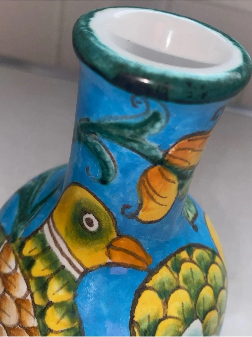 Baudinelli Italy‎ Art Vase Bird Floral Vintage Signed